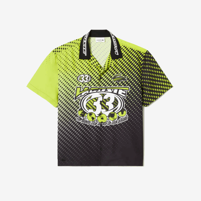 Men Lacoste V0ZN464 Yellow Black G65 Short Sleeve Ombre Checkerboard Print Shirt - Image 4