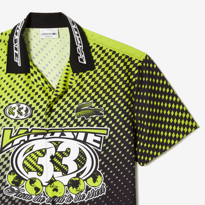 Men Lacoste V0ZN464 Yellow Black G65 Short Sleeve Ombre Checkerboard Print Shirt - Image 5
