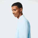 Men Lacoste V0ZN468 Light Blue T01 Linen Shirt - Image 2