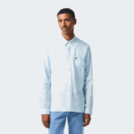 Men Lacoste V0ZN468 Light Blue T01 Linen Shirt