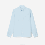 Men Lacoste V0ZN468 Light Blue T01 Linen Shirt - Image 4