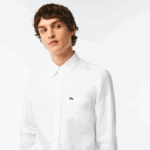 Men Lacoste V0ZN469 White 001 Linen Shirt - Image 2