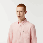 Men Lacoste V0ZN470 Light Pink T03 Linen Shirt - Image 2