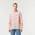 Men Lacoste V0ZN470 Light Pink T03 Linen Shirt
