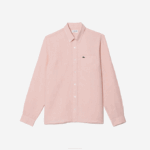 Men Lacoste V0ZN470 Light Pink T03 Linen Shirt - Image 4