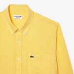 Men Lacoste V0ZN471 Yellow 107 Linen Shirt - Image 2
