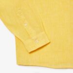 Men Lacoste V0ZN471 Yellow 107 Linen Shirt - Image 3