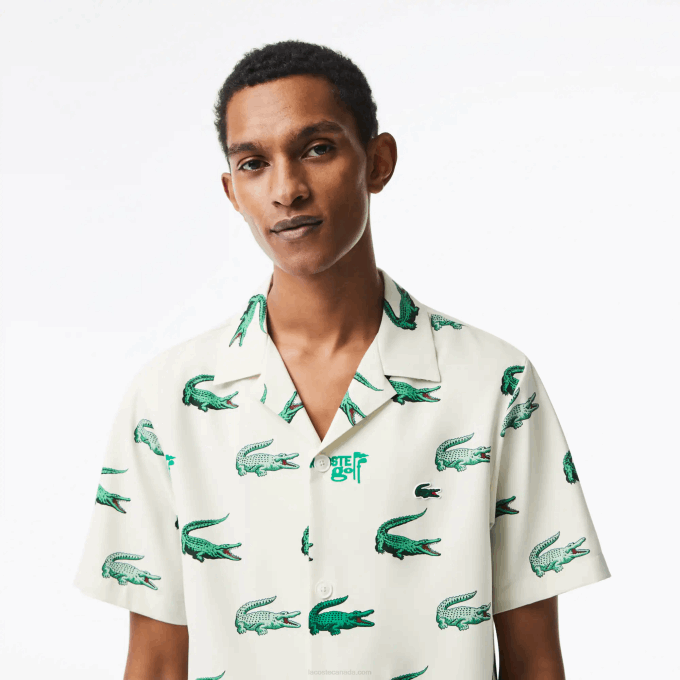 Men Lacoste V0ZN473 White 70V Golf Printed Short-Sleeve Shirt - Image 2