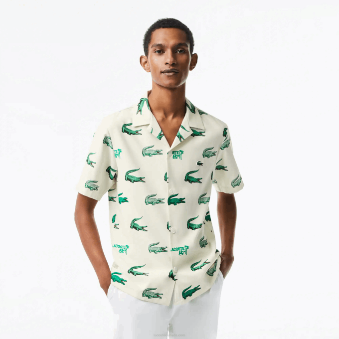 Men Lacoste V0ZN473 White 70V Golf Printed Short-Sleeve Shirt - Image 1