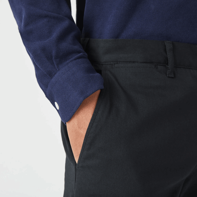 Men Lacoste V0ZN477 Black 031 New Classic Slim Fit Stretch Cotton Pants - Image 2