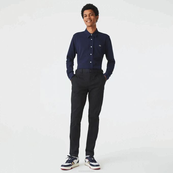 Men Lacoste V0ZN477 Black 031 New Classic Slim Fit Stretch Cotton Pants - Image 1