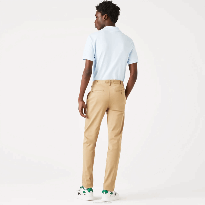 Men Lacoste V0ZN479 Beige 02S New Classic Slim Fit Stretch Cotton Pants - Image 2
