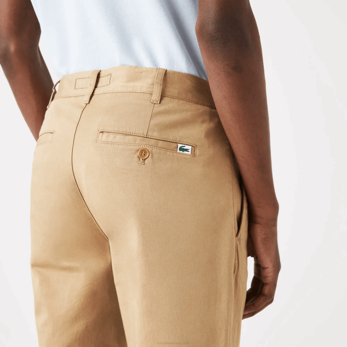 Men Lacoste V0ZN479 Beige 02S New Classic Slim Fit Stretch Cotton Pants - Image 3