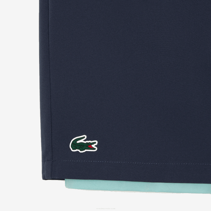 Men Lacoste V0ZN480 Blue Light Green B00 Two-Tone SPORT Shorts with Built-in Undershorts - Image 5