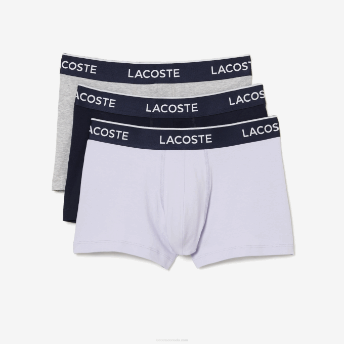 Men Lacoste V0ZN482 Purple Navy Blue Grey Chine GGJ Casual Boxer Brief 3-Pack - Image 4