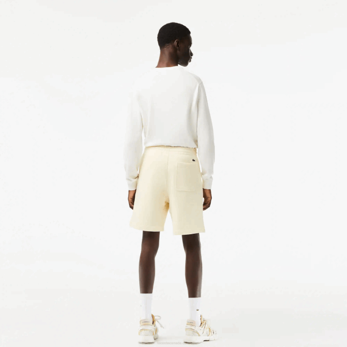 Men Lacoste V0ZN486 White XFJ Unbrushed Organic Cotton Fleece Shorts - Image 3
