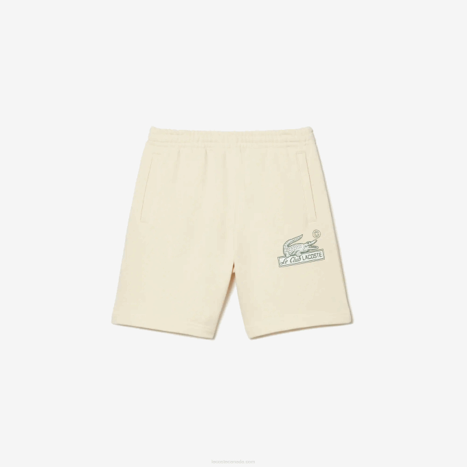 Men Lacoste V0ZN486 White XFJ Unbrushed Organic Cotton Fleece Shorts - Image 4
