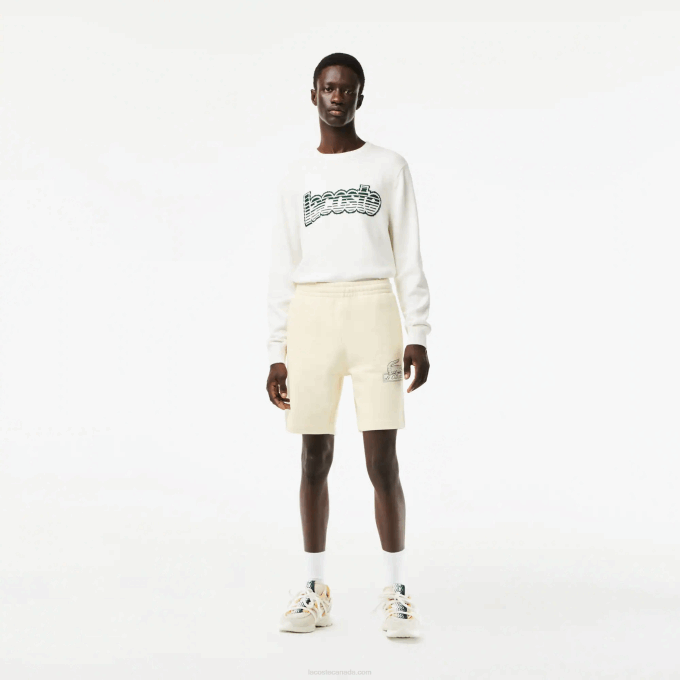 Men Lacoste V0ZN486 White XFJ Unbrushed Organic Cotton Fleece Shorts - Image 1