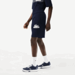 Men Lacoste V0ZN487 Navy Blue 166 Unbrushed Organic Cotton Fleece Shorts - Image 2