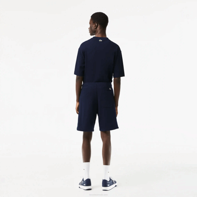 Men Lacoste V0ZN487 Navy Blue 166 Unbrushed Organic Cotton Fleece Shorts - Image 3