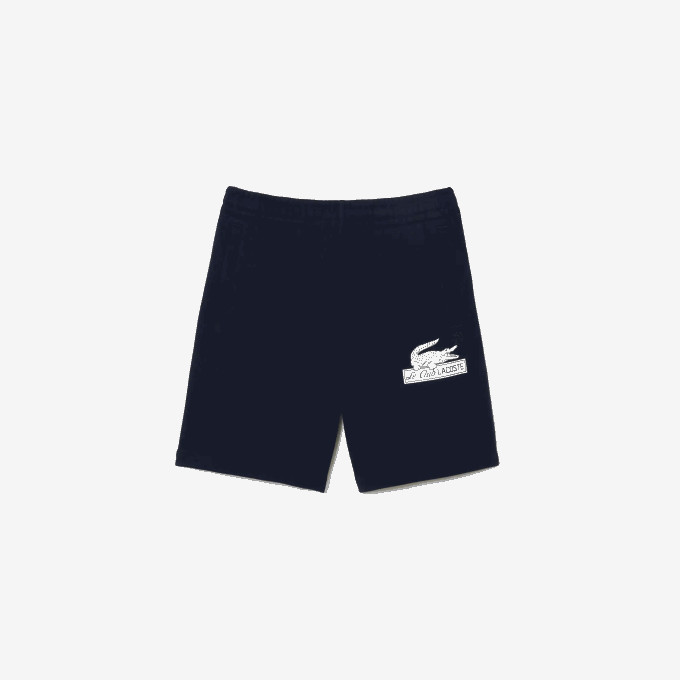 Men Lacoste V0ZN487 Navy Blue 166 Unbrushed Organic Cotton Fleece Shorts - Image 4