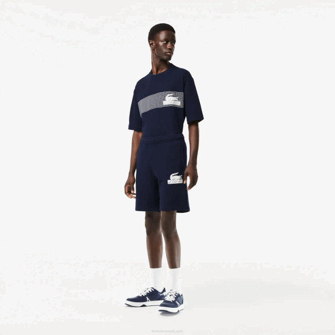 Men Lacoste V0ZN487 Navy Blue 166 Unbrushed Organic Cotton Fleece Shorts - Image 1