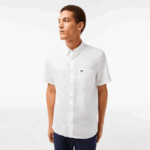 Men Lacoste V0ZN490 White 001 Short Sleeve Linen Shirt - Image 2