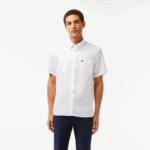 Men Lacoste V0ZN490 White 001 Short Sleeve Linen Shirt
