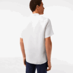 Men Lacoste V0ZN490 White 001 Short Sleeve Linen Shirt - Image 3