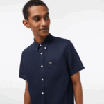 Men Lacoste V0ZN491 Navy Blue 166 Short Sleeve Linen Shirt - Image 2
