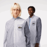 Men Lacoste V0ZN493 White Navy Blue 522 Large Crocodile Striped Cotton Shirt - Image 2