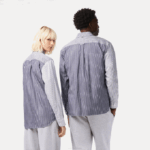 Men Lacoste V0ZN493 White Navy Blue 522 Large Crocodile Striped Cotton Shirt - Image 3