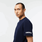 Men Lacoste V0ZN495 Navy Blue White 525 Cotton Jersey Contrast Print T-Shirt - Image 2