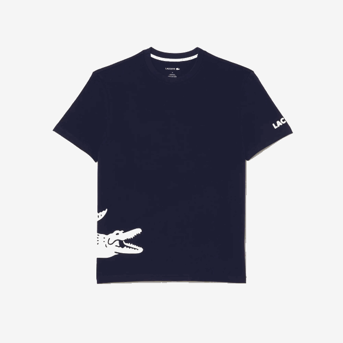 Men Lacoste V0ZN495 Navy Blue White 525 Cotton Jersey Contrast Print T-Shirt - Image 4