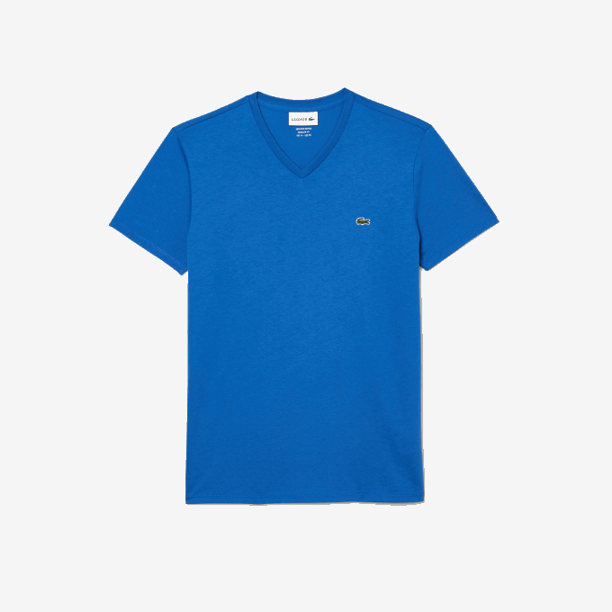 Men Lacoste V0ZN49 Blue KXB V-Neck Pima Cotton Jersey T-Shirt - Image 4