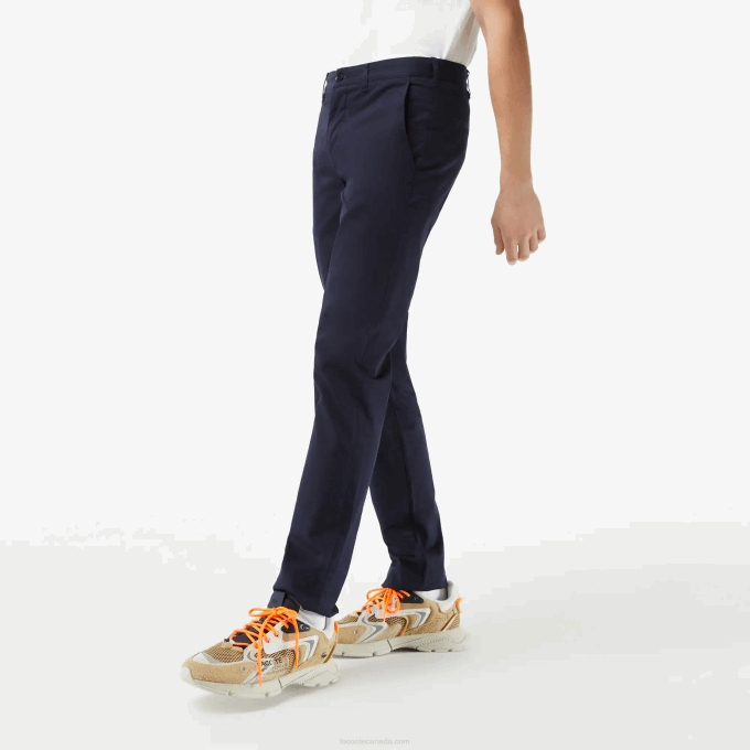 Men Lacoste V0ZN500 Navy Blue 166 Slim Fit Stretch Cotton Chinos - Image 2