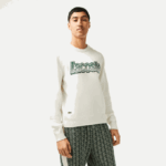 Men Lacoste V0ZN501 White Green X0N Round Neck Jersey Sweater