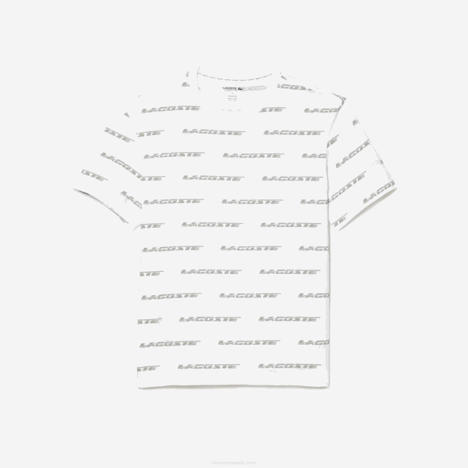 Men Lacoste V0ZN502 White Khaki Green GY8 Cotton Jersey Logo Print T-Shirt - Image 3
