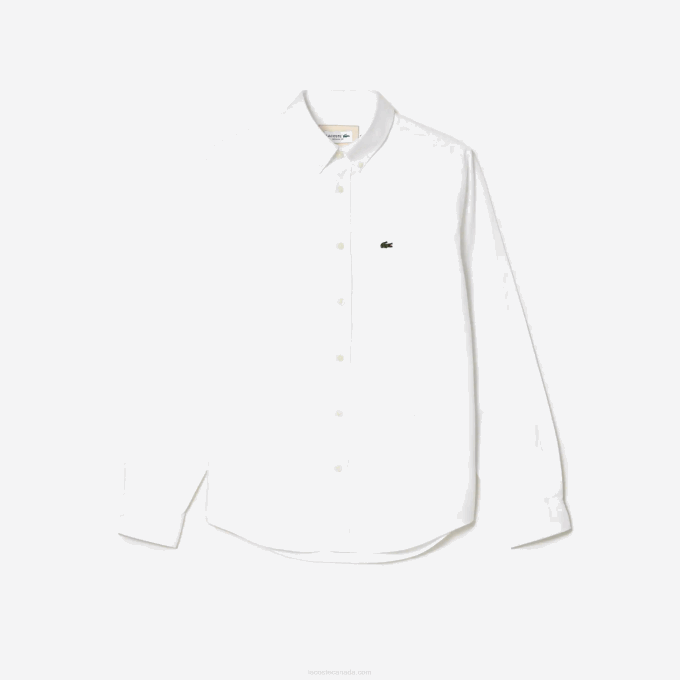 Men Lacoste V0ZN506 White 001 Buttoned Collar Oxford Cotton Shirt - Image 1