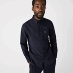 Men Lacoste V0ZN507 Navy Blue 423 Buttoned Collar Oxford Cotton Shirt - Image 4