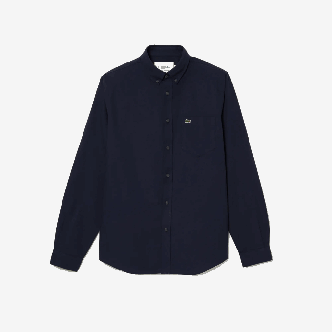 Men Lacoste V0ZN507 Navy Blue 423 Buttoned Collar Oxford Cotton Shirt - Image 5