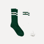 Men Lacoste V0ZN513 Green White YRR Contrast Striped Ribbed Knit Socks