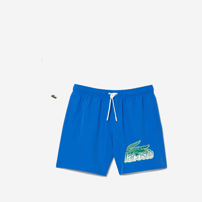 Men Lacoste V0ZN518 Blue KXB Quick-Dry Swim Trunks with Travel Bag - Image 5