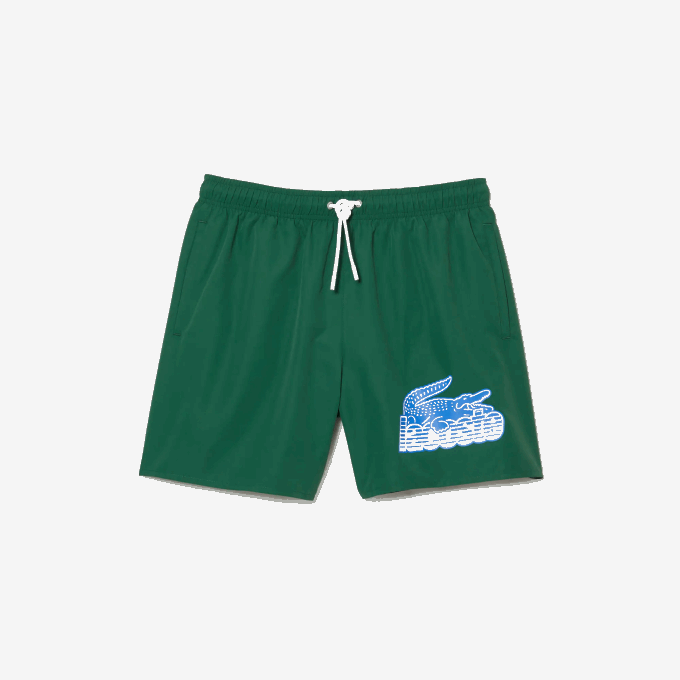 Men Lacoste V0ZN519 Green 132 Quick-Dry Swim Trunks with Travel Bag - Image 4