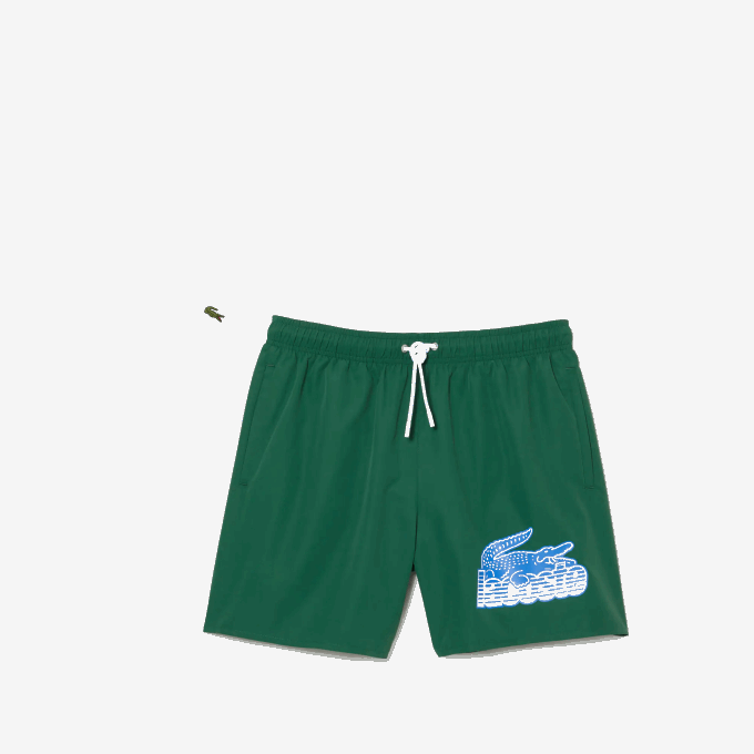 Men Lacoste V0ZN519 Green 132 Quick-Dry Swim Trunks with Travel Bag - Image 5