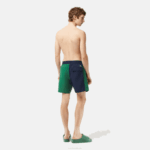 Men Lacoste V0ZN520 Navy Blue Green White AST Recycled Polyester Colorblock Swim Trunks - Image 3
