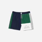 Men Lacoste V0ZN520 Navy Blue Green White AST Recycled Polyester Colorblock Swim Trunks - Image 4