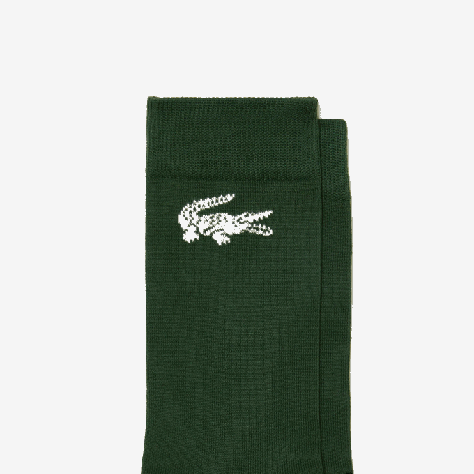Men Lacoste V0ZN522 White Green X0N Two-Pack French Made Organic Cotton Socks - Image 2