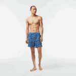 Men Lacoste V0ZN524 White Blue ANY Two-Tone Print Swim Trunks
