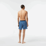 Men Lacoste V0ZN524 White Blue ANY Two-Tone Print Swim Trunks - Image 3